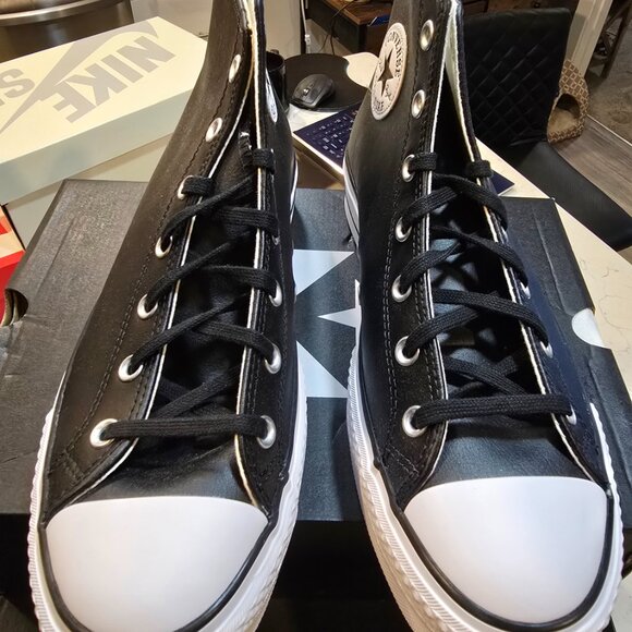 Converse Chuck Taylor All Star Lift Hi Black Leather Mens Size 10 Shoes Sneaker - Picture 5 of 10